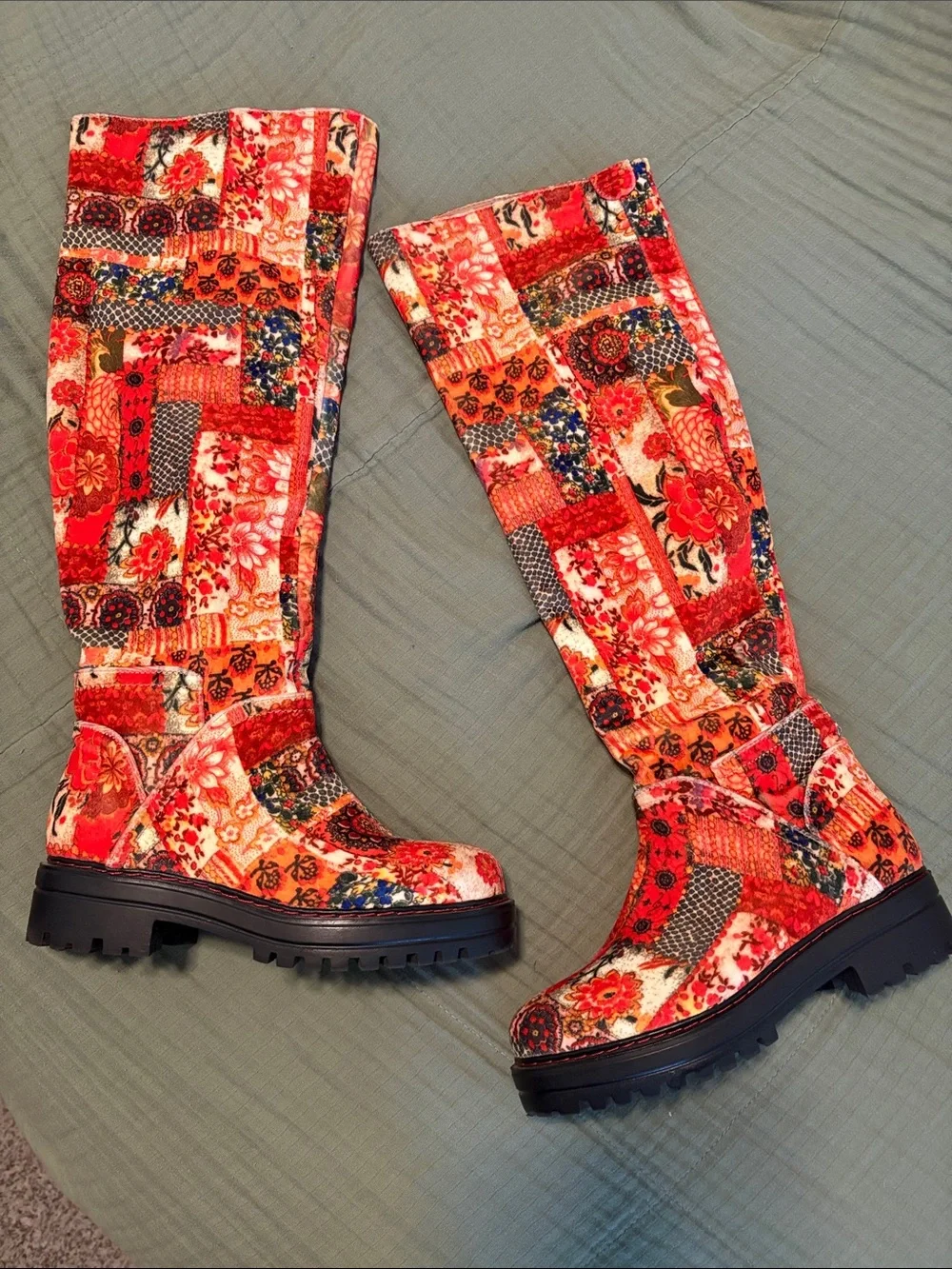 Boho La Serena Patchwork Knee-High Boots Aerosoles X Laura Ashley